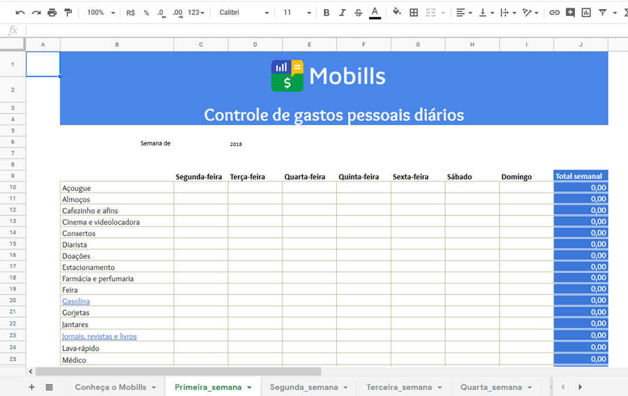 Tipos de planilhas de controle financeira